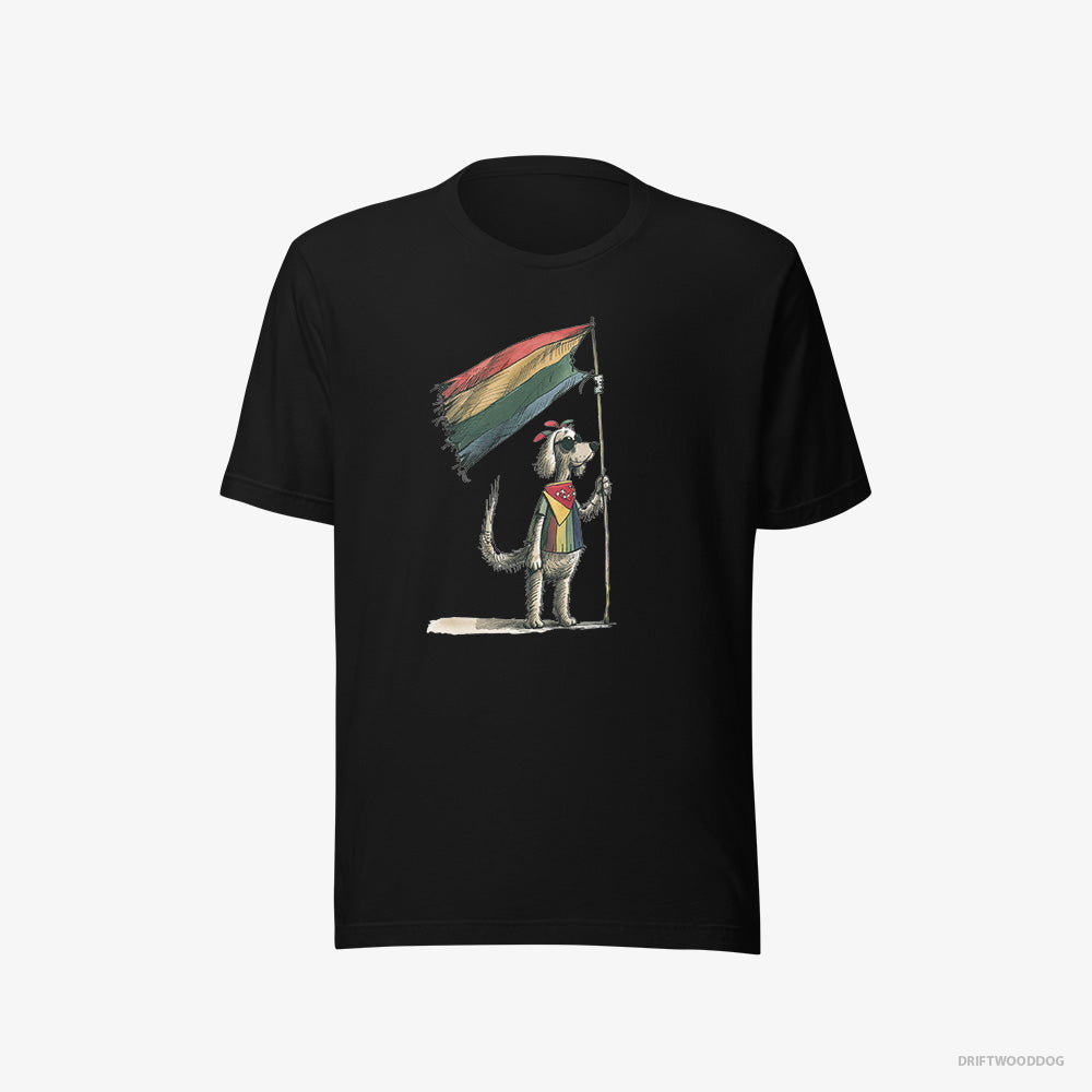 Poodle T-Shirt – Men Black T-Shirt Eco-Friendly – Holding LGBTQ+ Flag (on White Background)