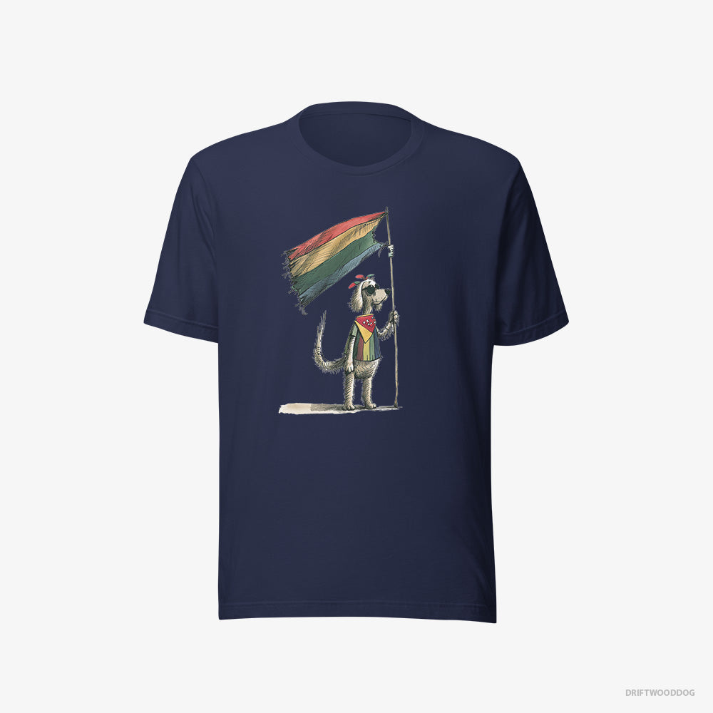 Poodle T-Shirt – Men Navy T-Shirt Eco-Friendly – Holding LGBTQ+ Flag (on White Background)