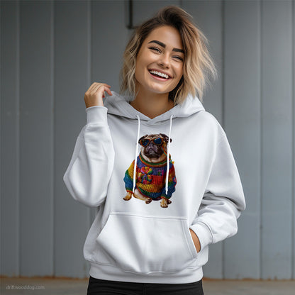 Pug Dressed in Rainbow Attire Hoodie – Dog Graphic Hoodie for Women