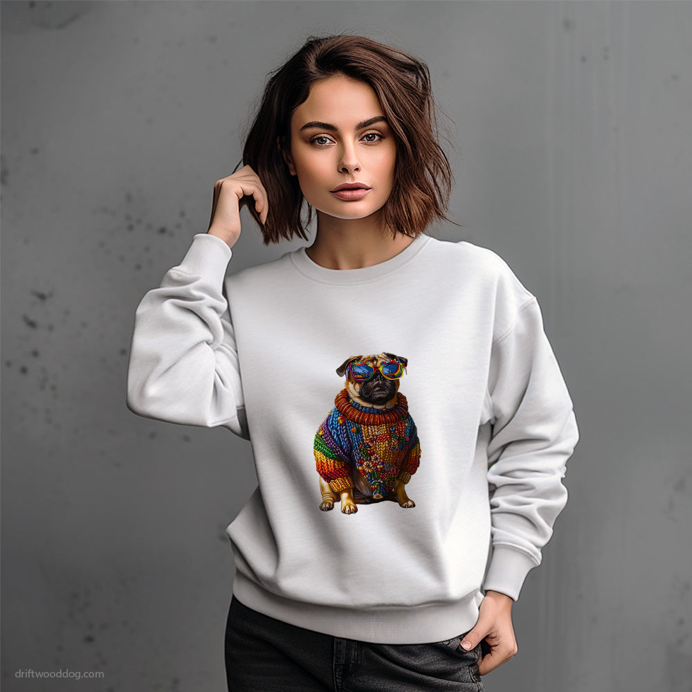 Pug Clad in Rainbow Apparel Sweatshirt – Dog-Themed Gifts for Dog Lovers