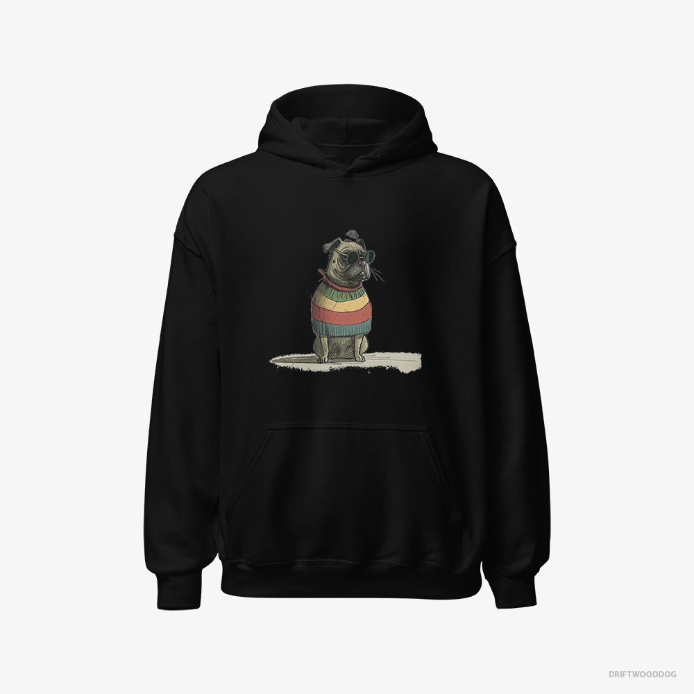 Pug Hoodie – Men Black Hoodie Classic – Wearing Rainbow Outfit (on White Background)