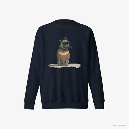 Pug Wearing Rainbow Outfit Navy Sweatshirt