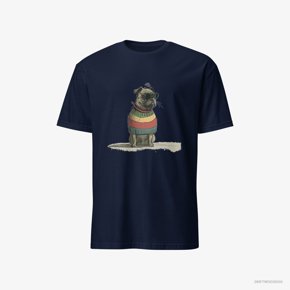 Pug T-Shirt – Men Navy T-Shirt Classic – Wearing Rainbow Outfit (on White Background)