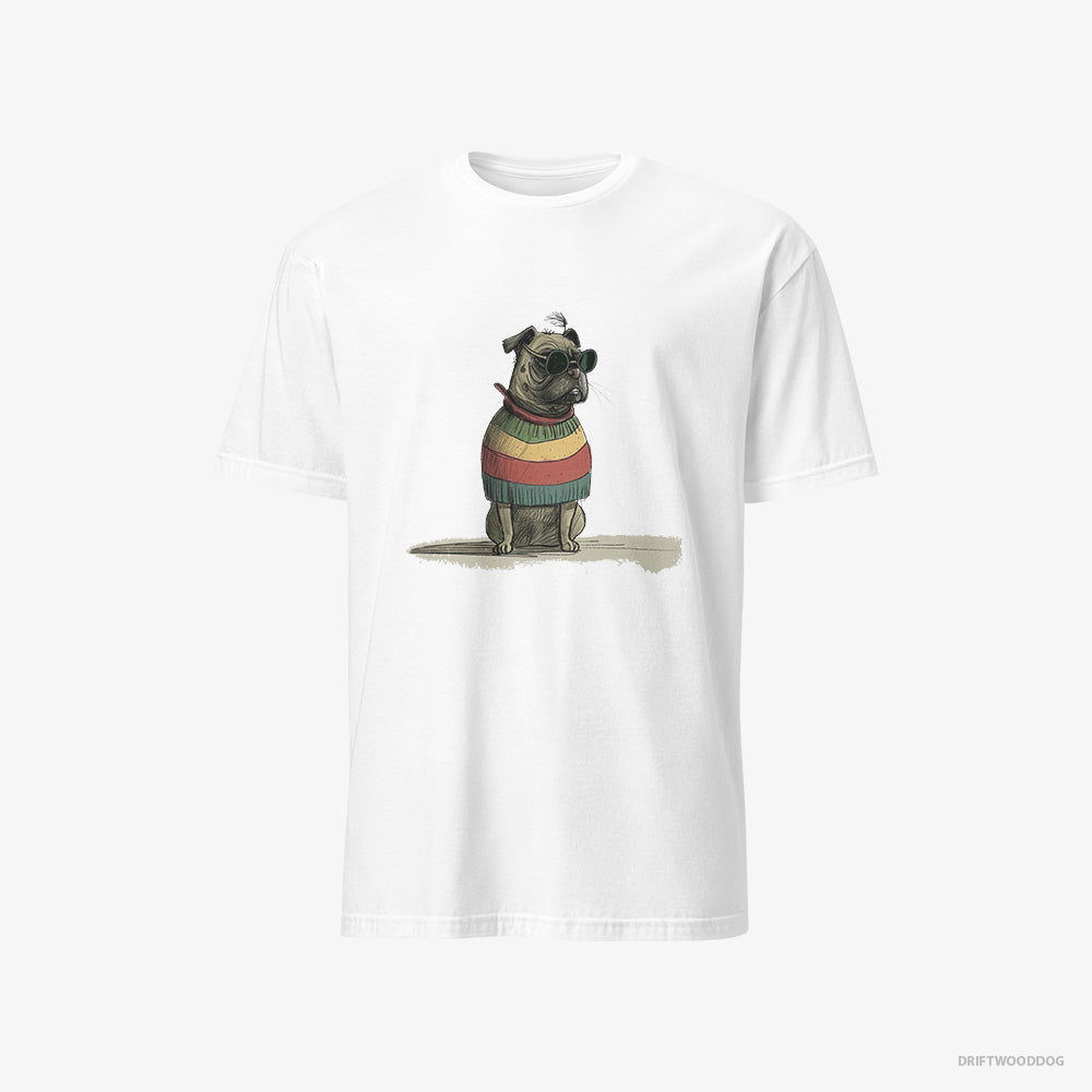 Pug T-Shirt – Men White T-Shirt Classic – Wearing Rainbow Outfit (on White Background)