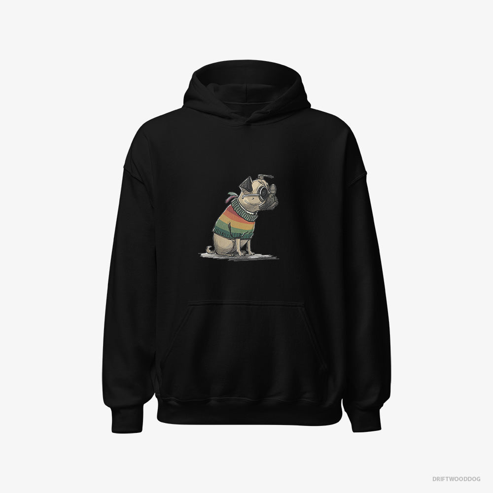 Pug Hoodie – Men Black Hoodie Classic – Excited for Pride (on White Background)