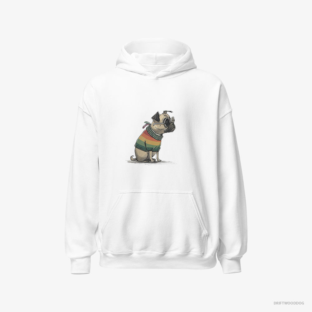 Pug Hoodie – Men White Hoodie Classic – Excited for Pride (on White Background)