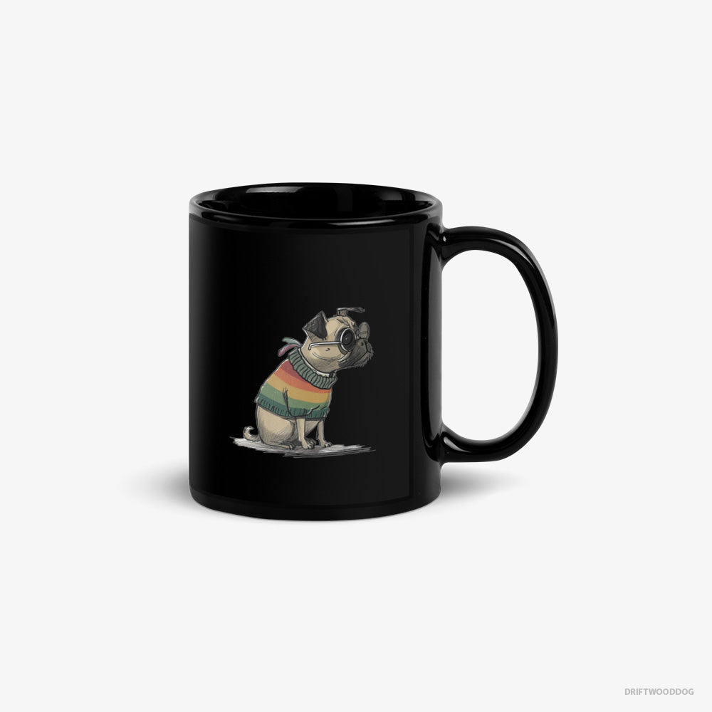 Pug Mug – Unisex Black Mug Classic – Excited for Pride (on White Background)