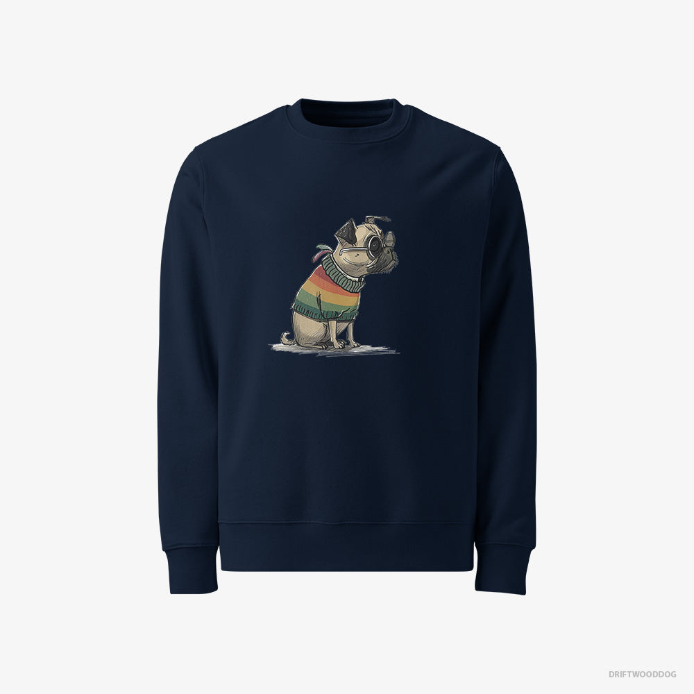 Pug Sweatshirt – Men Navy Sweatshirt Classic – Excited for Pride (on White Background)