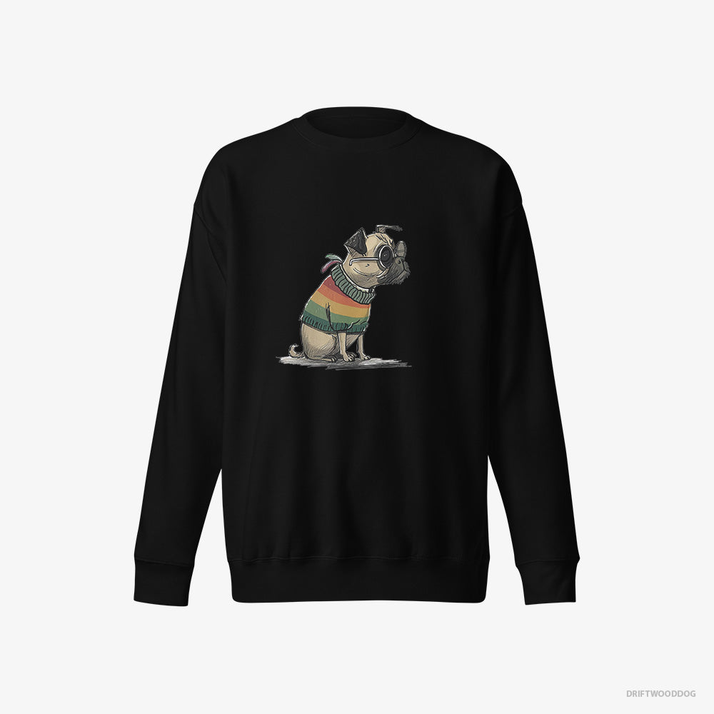 Pug Sweatshirt – Women Black Sweatshirt Eco-Friendly – Excited for Pride (on White Background)