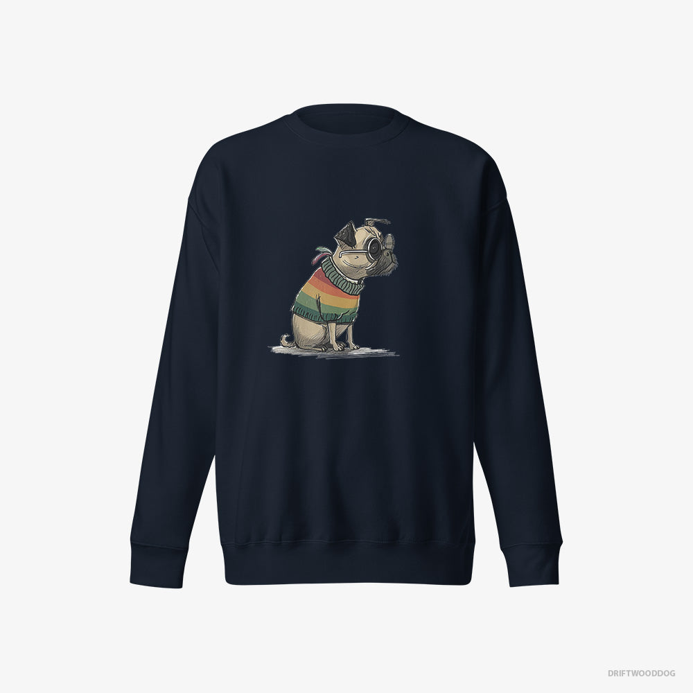 Pug Sweatshirt – Women Navy Sweatshirt Eco-Friendly – Excited for Pride (on White Background)