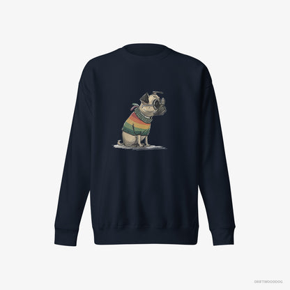 Pug Sweatshirt – Women Navy Sweatshirt Eco-Friendly – Excited for Pride (on White Background)