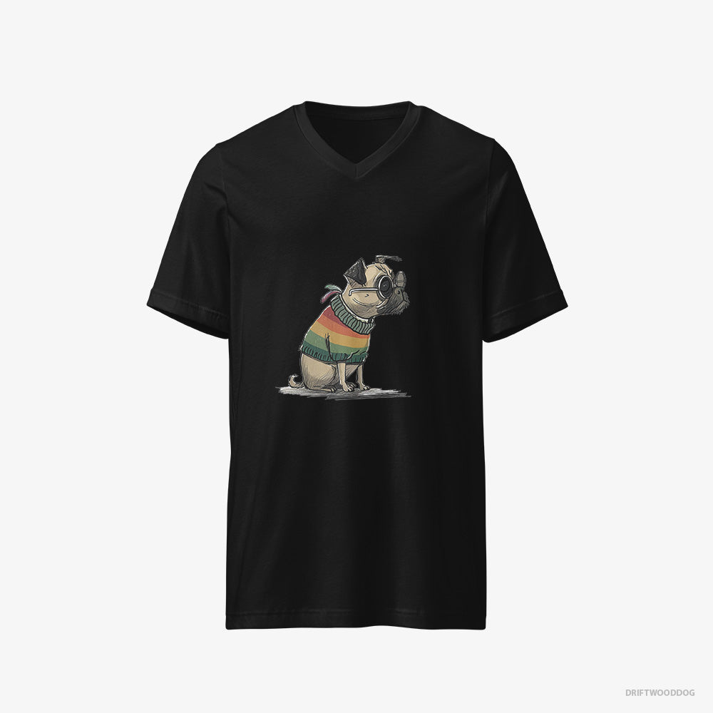 Pug T-Shirt – Men Black T-Shirt V-Neck – Excited for Pride (on White Background)