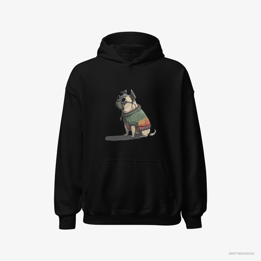 Pug Hoodie – Men Black Hoodie Classic – Ready for Pride (on White Background)