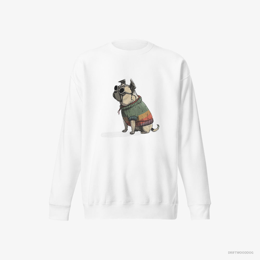 Pug Sweatshirt – Women White Sweatshirt Eco-Friendly – Ready for Pride (on White Background)