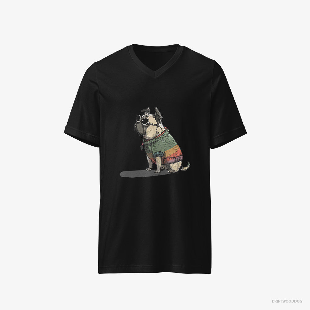 Pug T-Shirt – Men Black T-Shirt V-Neck – Ready for Pride (on White Background)