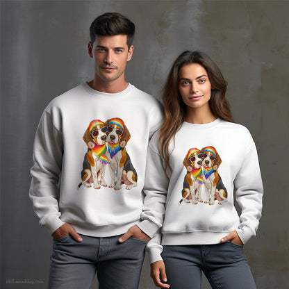 Beagle Couple Hugging on Pride Day Sweatshirt – Unisex Sweatshirt for Dog Owners