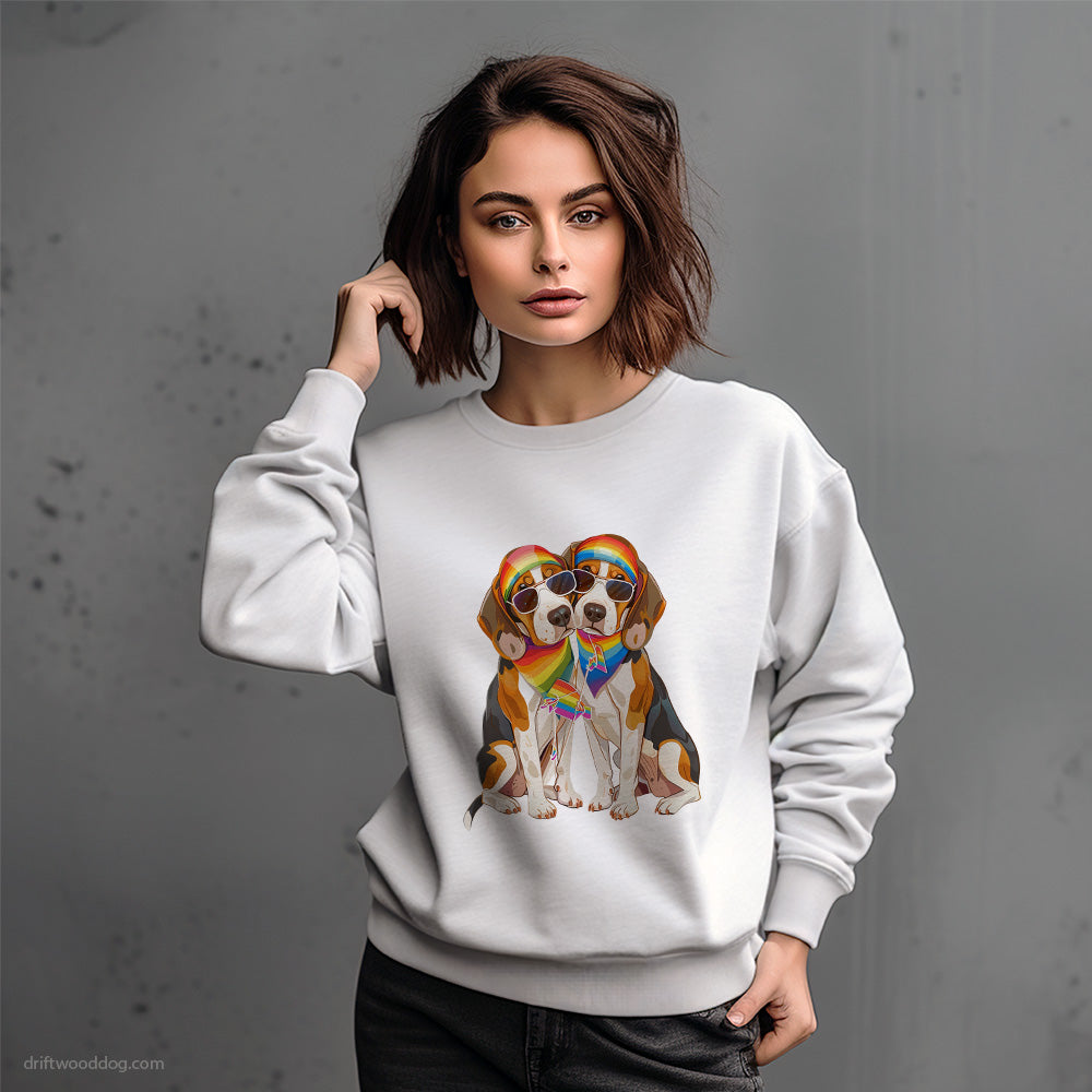 Beagle Couple Hugging on Pride Day Sweatshirt – Dog-Themed Gifts for Dog Lovers