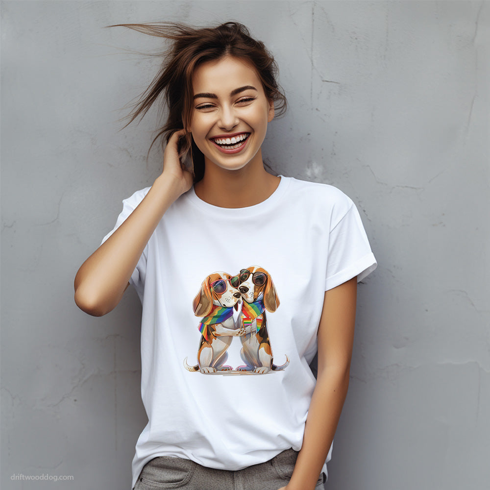 Beagle Couple Celebrating Pride T-Shirt – Custom Dog T-Shirts for Women