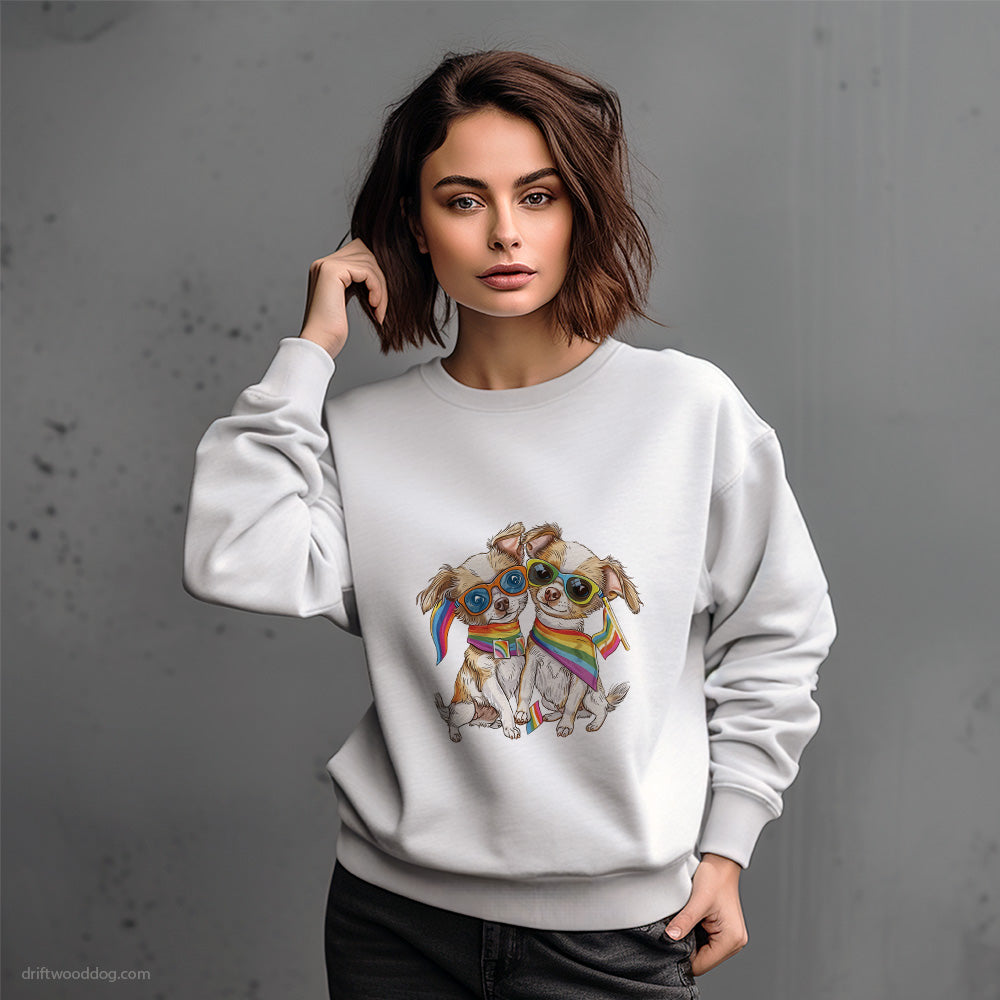 Chihuahua Couple Hugging at Pride Sweatshirt – Dog-Themed Gifts for Dog Lovers