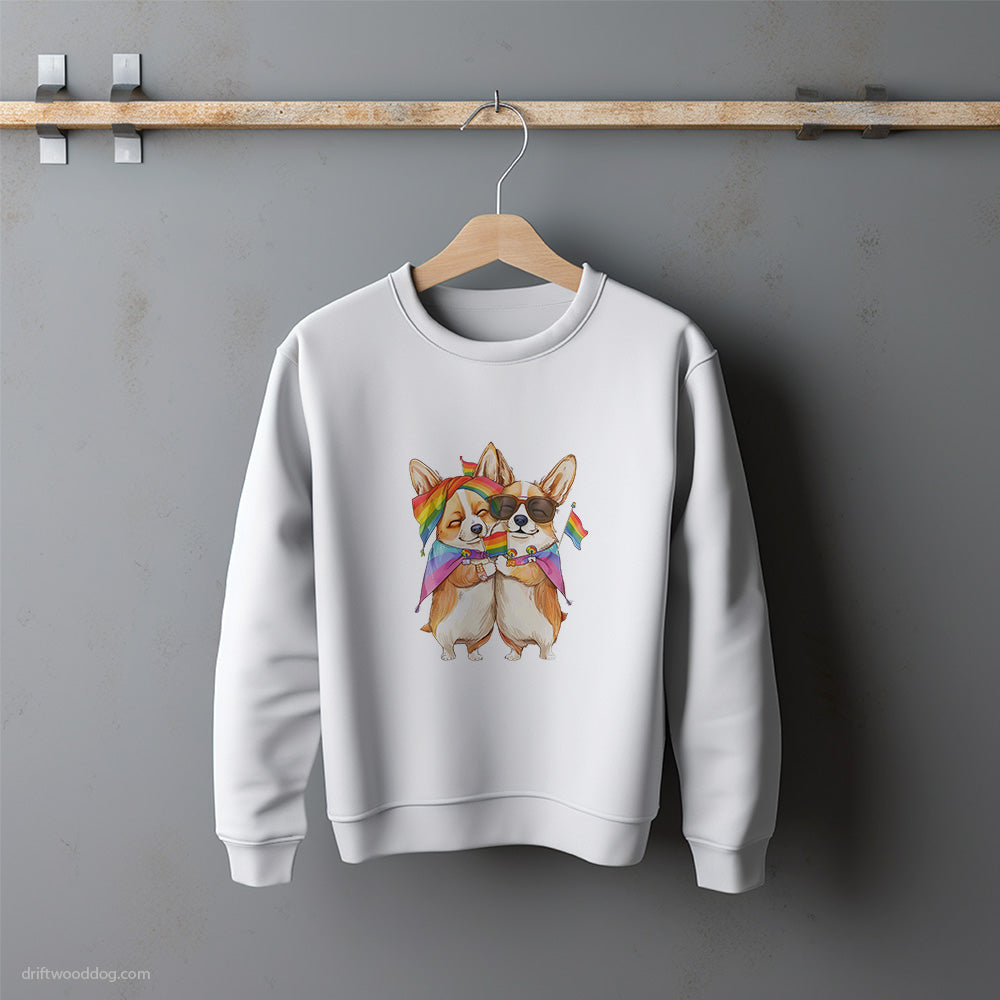 Corgi Couple Hugging on Pride Day Sweatshirt – Unisex Sweatshirt for Dog Lovers