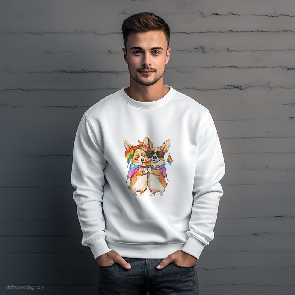 Corgi Couple Hugging on Pride Day Sweatshirt – Unique Dog Sweatshirt for Men