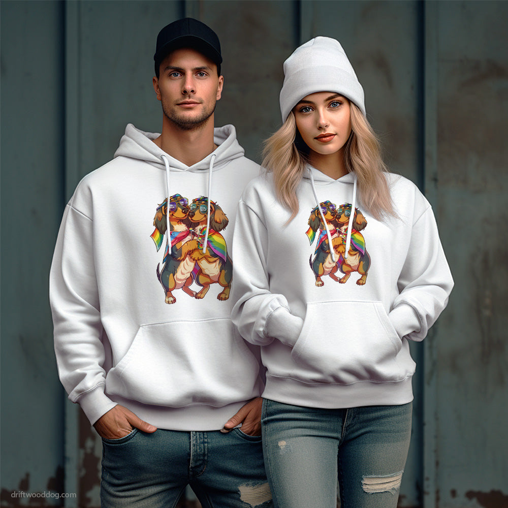 Dachshund Couple Hugging on Pride Day Hoodie – Unique Dog Hoodies for Pet Lovers Gift