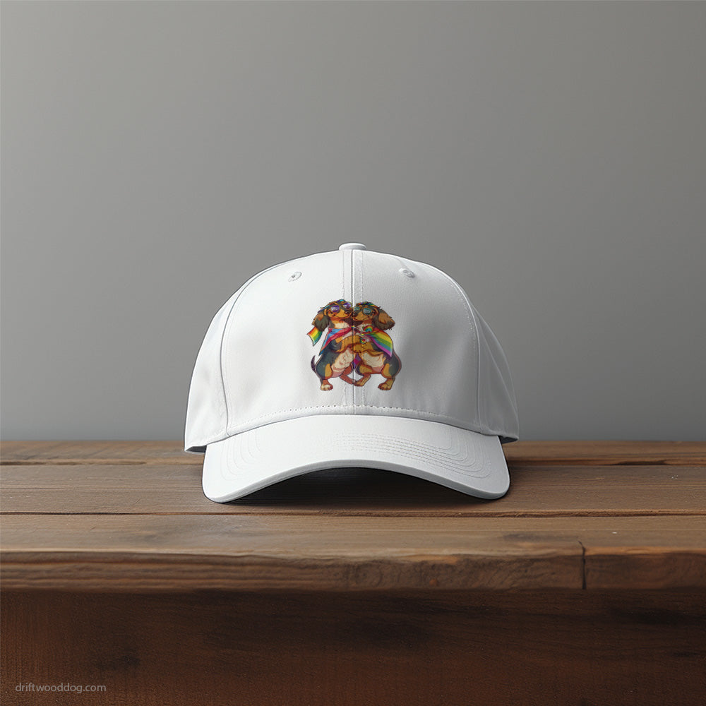 Dachshund Couple Hugging on Pride Day Hat – Unique Dog-Themed Hats for Dog Lovers