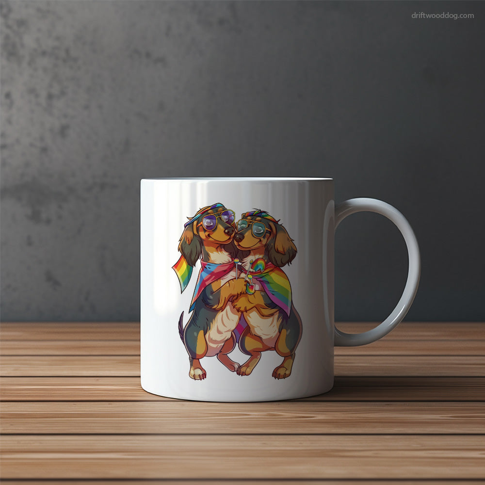 Dachshund Couple Hugging on Pride Day Mug – Funny Dog Coffee Mugs | Quirky Canine Drinkware