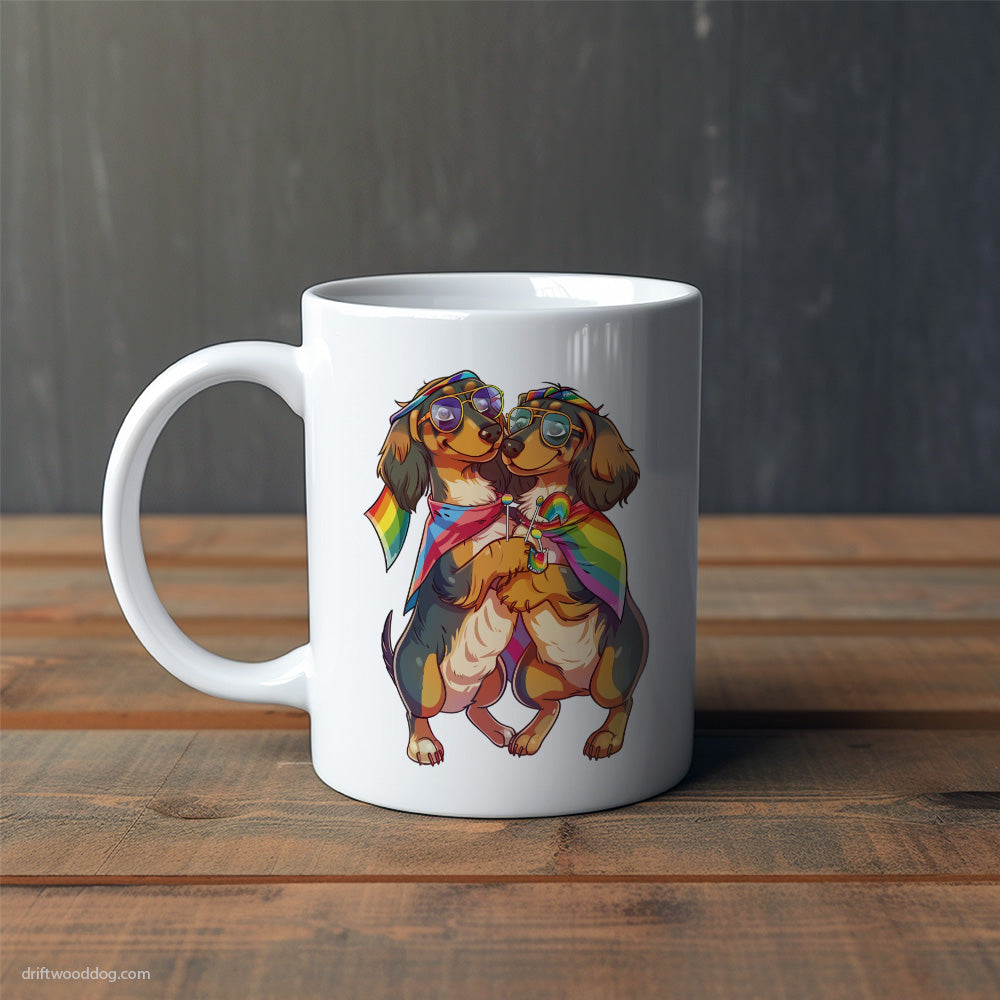 Dachshund Couple Hugging on Pride Day Mug – Cute Dog-Themed Mugs | Perfect Gifts for Dog Lovers