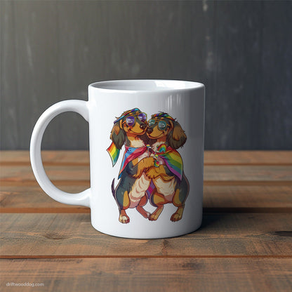 Dachshund Couple Hugging on Pride Day Mug – Cute Dog-Themed Mugs | Perfect Gifts for Dog Lovers