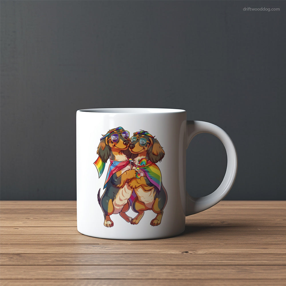 Dachshund Couple Hugging on Pride Day Mug – Custom Dog Mugs | Personalized Pet Mugs