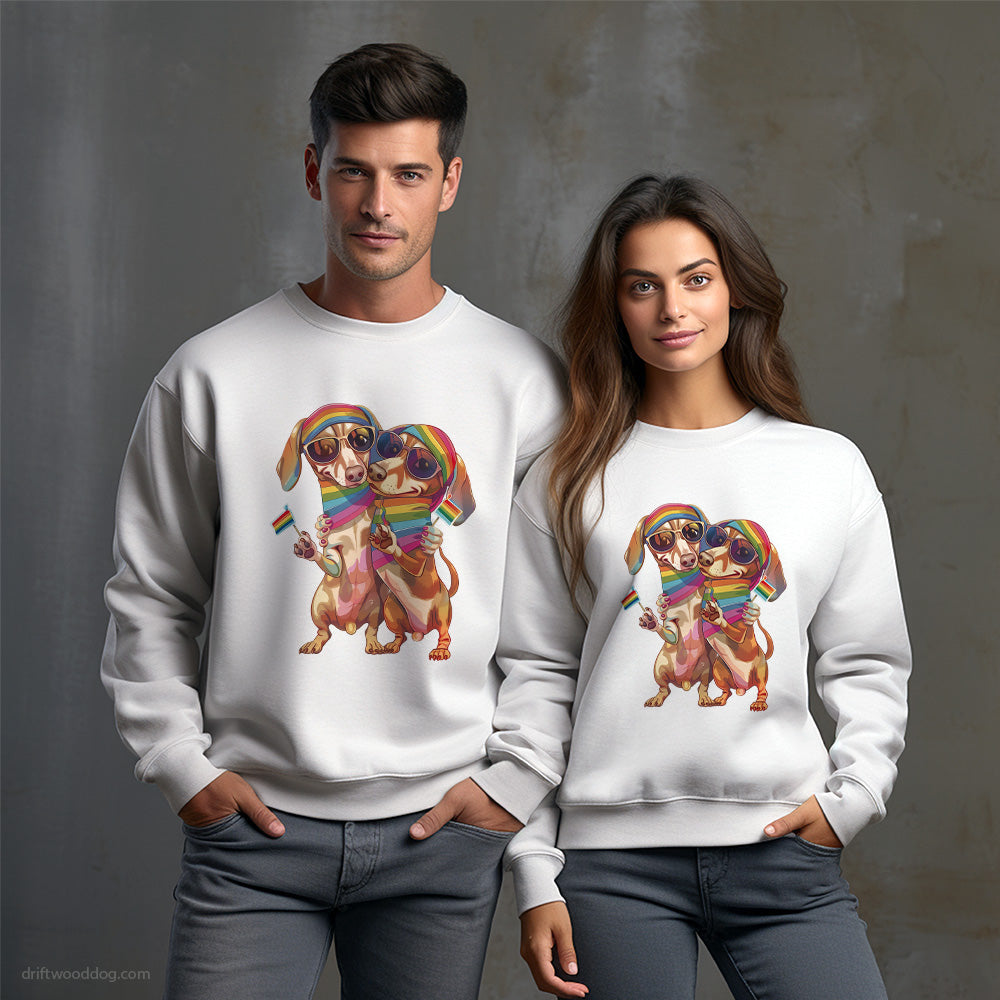 Dachshund Couple Hugging at Pride Sweatshirt – Unisex Sweatshirt for Dog Owners