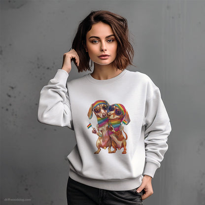 Dachshund Couple Hugging at Pride Sweatshirt – Dog-Themed Gifts for Dog Lovers