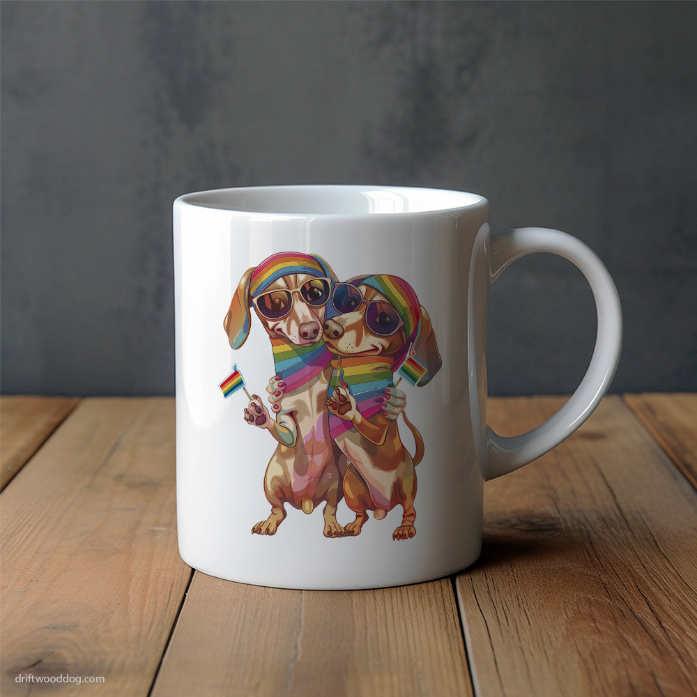 Dachshund Couple Hugging at Pride Mug – Unique Dog Cups | Dog-Themed Mugs