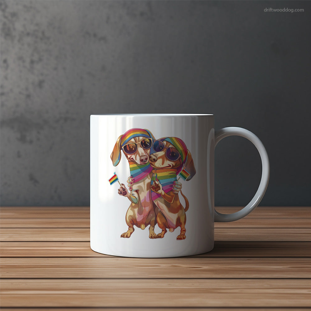 Dachshund Couple Hugging at Pride Mug – Funny Dog Coffee Mugs | Quirky Canine Drinkware