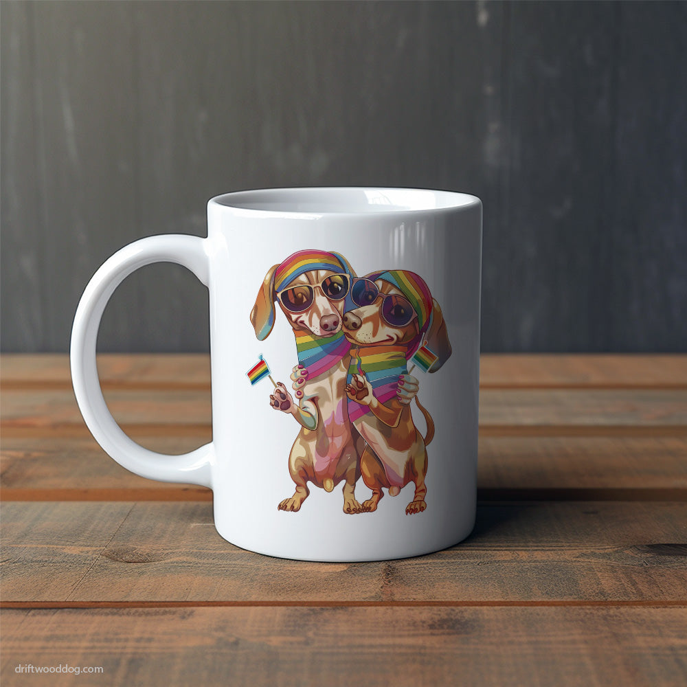 Dachshund Couple Hugging at Pride Mug – Cute Dog-Themed Mugs | Perfect Gifts for Dog Lovers