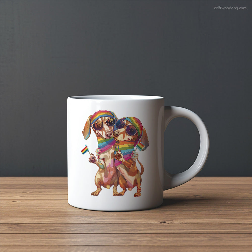 Dachshund Couple Hugging at Pride Mug – Custom Dog Mugs | Personalized Pet Mugs