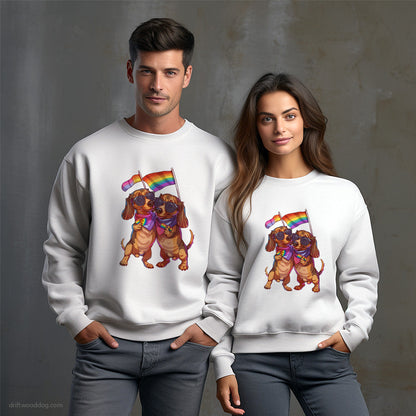 Proud Dachshund Couple Celebrating Pride Sweatshirt – Unisex Sweatshirt for Dog Owners