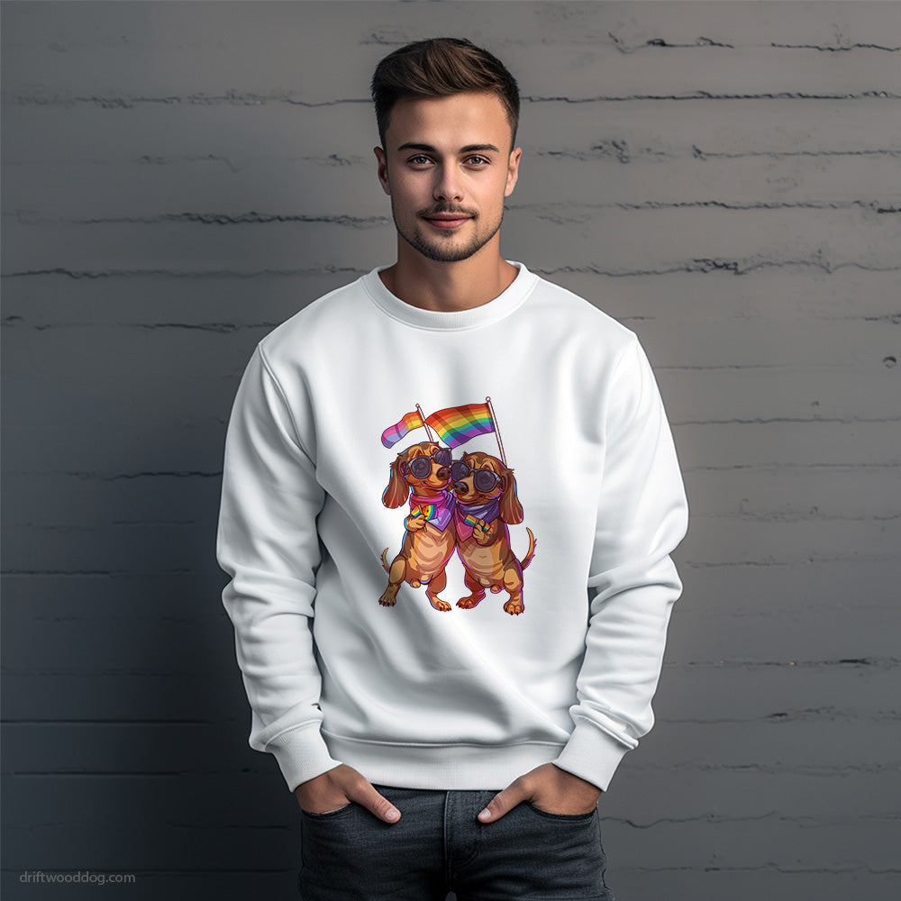 Proud Dachshund Couple Celebrating Pride Sweatshirt – Unique Dog Sweatshirt for Men