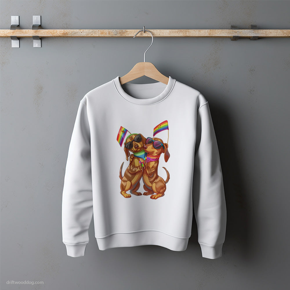 Proud Dachshund Couple Hugging at Pride Sweatshirt – Unisex Sweatshirt for Dog Lovers