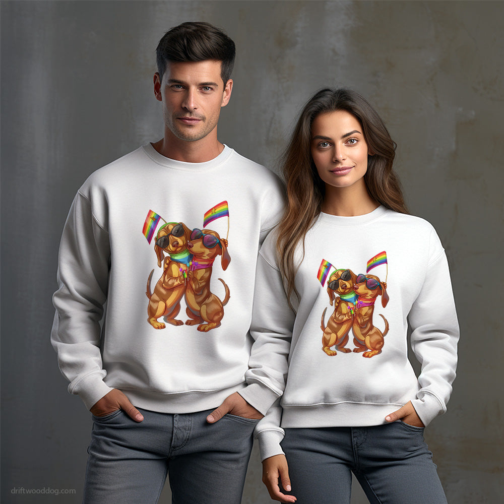 Proud Dachshund Couple Hugging at Pride Sweatshirt – Unisex Sweatshirt for Dog Owners