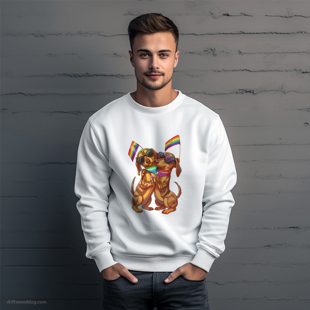 Proud Dachshund Couple Hugging at Pride Sweatshirt – Unique Dog Sweatshirt for Men