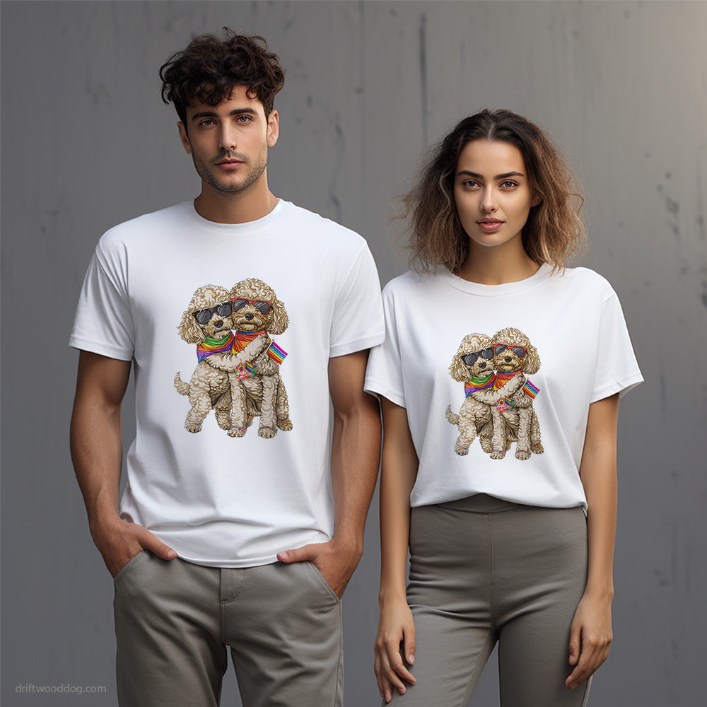 Poodle Couple Hugging at Pride T-Shirt – Unisex T-Shirt for Dog Lovers 