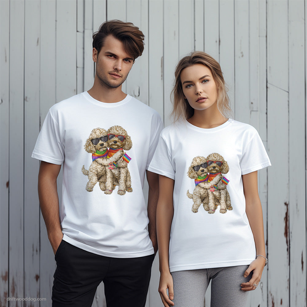 Poodle Couple Hugging at Pride T-Shirt – Unique Dog T-Shirts for Pet Lovers