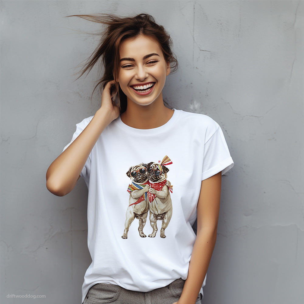 Pug Celebrating Pride Together T-Shirt – Custom Dog T-Shirts for Women