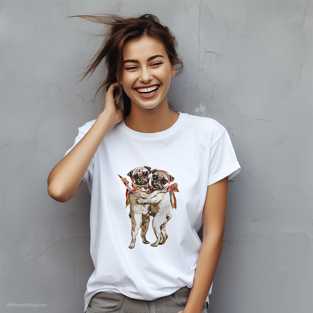 Pug Couple Hugging on Pride Day T-Shirt – Custom Dog T-Shirts for Women