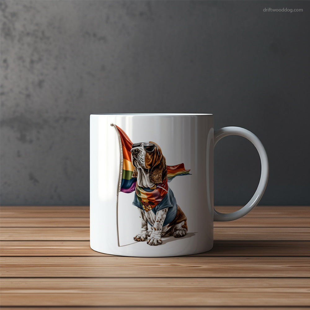 Basset Hound with an LGBTQ+ Flag Mug – Funny Dog Coffee Mugs | Quirky Canine Drinkware