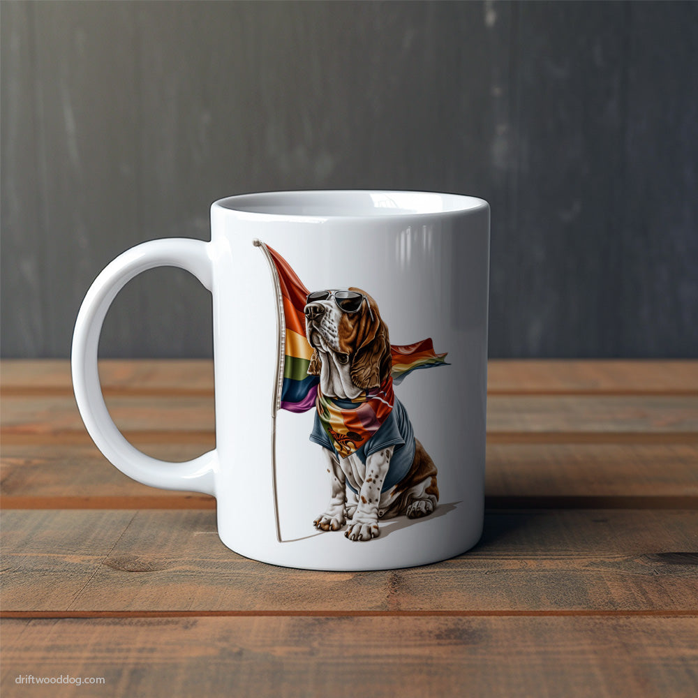 Basset Hound with an LGBTQ+ Flag Mug – Cute Dog-Themed Mugs | Perfect Gifts for Dog Lovers