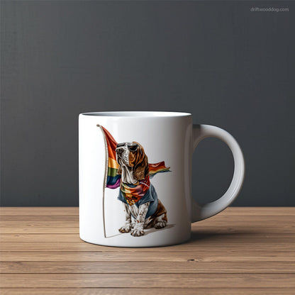 Basset Hound with an LGBTQ+ Flag Mug – Custom Dog Mugs | Personalized Pet Mugs