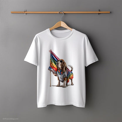 Basset Hound with a Pride Flag T-Shirt – Unisex Tee for Dog Lovers